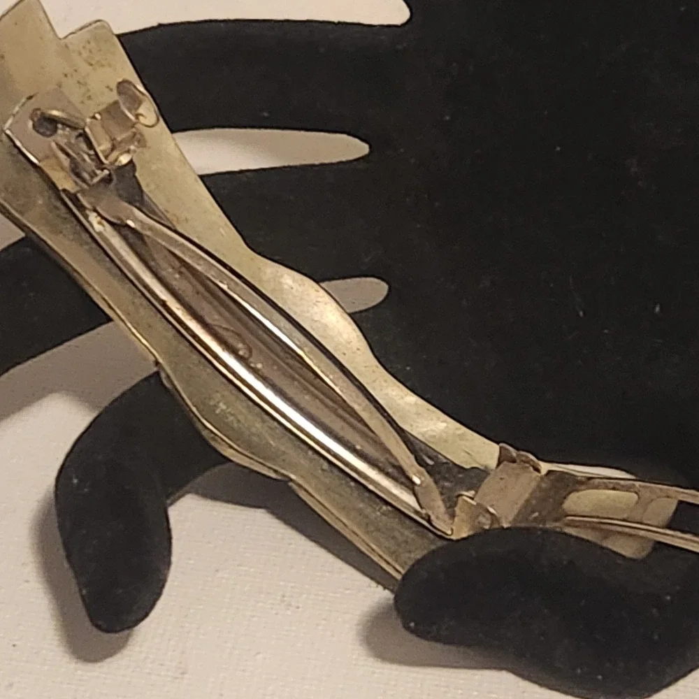 Vintage Alpaca Mexico Abalone Mother of Pearl Inlay Bow Hair Barrette Clip 3.5in